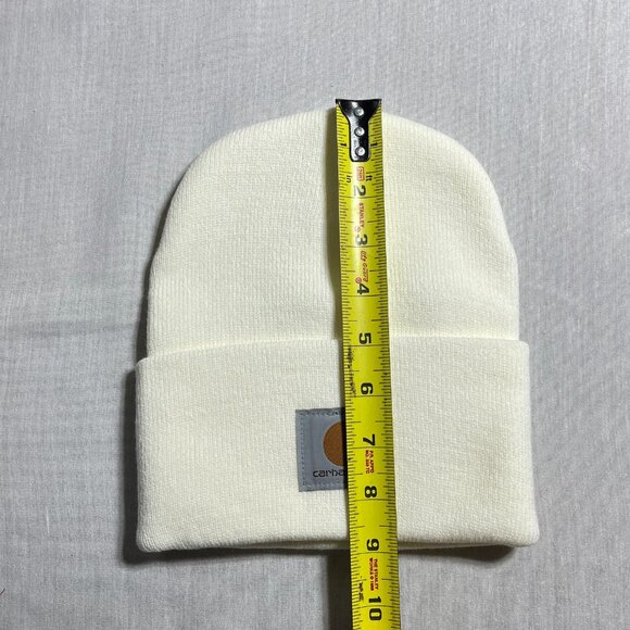 New Carhartt Cuffed Off-White / Cream Knit Beanie Hat 100% Acrylic A18 Knitted - Picture 3 of 4
